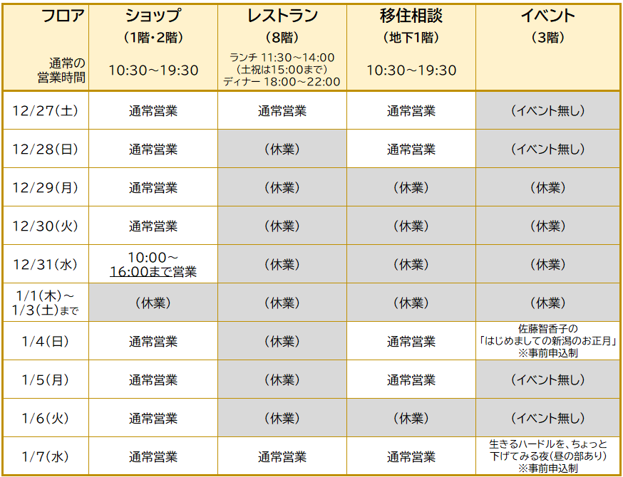 年末年始休業のお知らせ